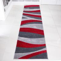 Contemporary Red & Grey Wave Runner Rug - Rio 63x240cm
