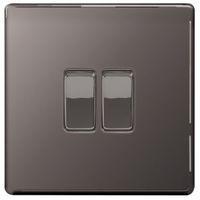 colours 10ax 2 way double black nickel effect double light switch