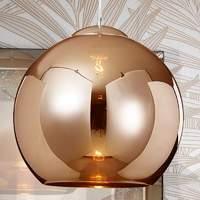 Copper-coloured pendant light Esfera w.glass shade