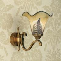 Columbia Single Wall Light in Brass with Amber Feather Art Glass