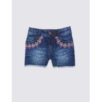 Cotton Embroidered Denim Shorts with Stretch (3-14 Years)