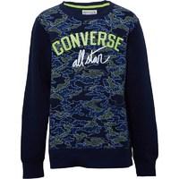 Converse Junior Boys Geo-Map Fleece Crew Neck Jumper Obsidian