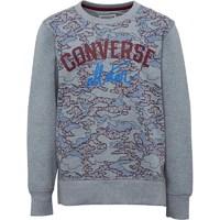 Converse Junior Boys Geo-Map Fleece Crew Neck Jumper Grey Heather