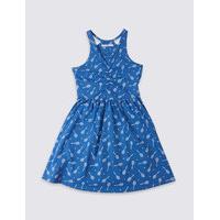 Cotton All Over Print Dress with Stretch (3-14 Years)