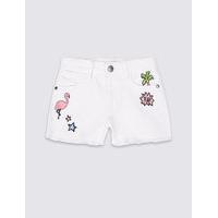 Cotton Embroidered Badge Denim Shorts with Stretch (3-14 Years)