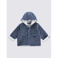 Cotton Rich Hooded Velour Striped Jacket