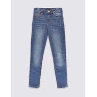 Cotton High Waisted Distressed Skinny Jeans with Stretch (3-14 Years)
