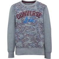 converse junior boys geo map fleece crew neck jumper grey heather