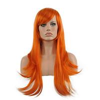 cosplay wig orange long straight wavy synthetic wig hot sale