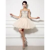 Cocktail Party Dress - Sparkle Shine A-line Sweetheart Short / Mini Lace Tulle with Appliques Beading Crystal Detailing