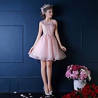 Cocktail Party Dress - Short Ball Gown Notched Knee-length Lace withBeading Crystal Detailing Flower(s) Lace Pearl Detailing Ruffles