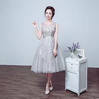 cocktail party dress ball gown jewel tea length lace tulle with beadin ...