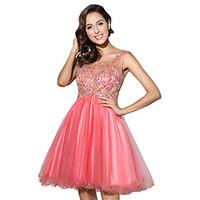 Cocktail Party Dress Ball Gown Scoop Short / Mini Tulle with Beading