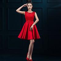 cocktail party dress elegant a line jewel short mini lace satin with l ...