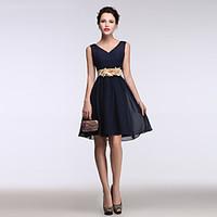 Cocktail Party Dress A-line V-neck Short / Mini Chiffon with Flower(s)