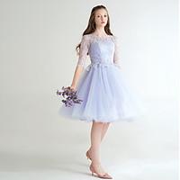 Cocktail Party Dress A-line Jewel Short / Mini Lace with Bow(s) / Lace / Sash / Ribbon