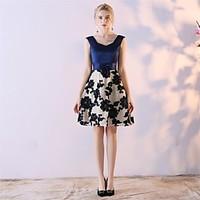 cocktail party dress a line scalloped knee length satin chiffon with b ...