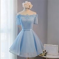 cocktail party dress ball gown off the shoulder short mini lace satin  ...