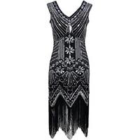 Cocktail Party Dress - Sparkle Shine Sexy Sheath / Column V-neck Asymmetrical Polyester with Sequins