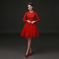 Cocktail Party Dress - Sexy A-line Jewel Knee-length Lace Satin with Lace