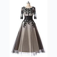 Cocktail Party / Prom Dress A-line Scoop Tea-length Lace with Appliques / Embroidery / Lace