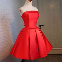 Cocktail Party Dress Ball Gown Strapless Knee-length Satin / Stretch Satin with Sash / Ribbon / Bandage