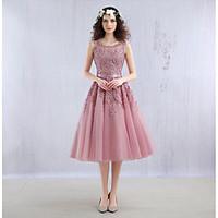 cocktail party dress ball gown jewel tea length lace tulle with beadin ...