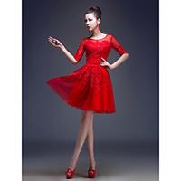 cocktail party dress a line princess jewel knee length tulle with appl ...