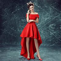 Cocktail Party Dress A-line Off-the-shoulder Asymmetrical Satin with Bow(s)