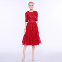 cocktail party dress sheath column jewel knee length lace tulle with