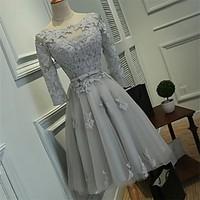 Cocktail Party Dress Ball Gown Scoop Knee-length Lace / Tulle with Lace / Sash / Ribbon