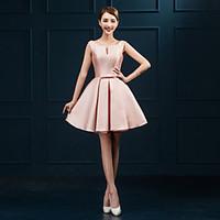 cocktail party dress ball gown scoop short mini satin with sash ribbon