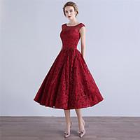 cocktail party dress a line scoop tea length lace with bows