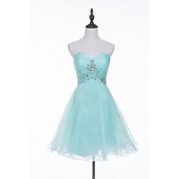 Cocktail Party Dress - Lace-up A-line Sweetheart Short / Mini Tulle withBeading Crystal Detailing Pearl Detailing Sash /