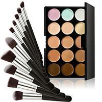 concealer palette 15 colors contour face cream 10pc set powder brush