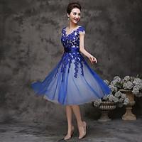 cocktail party dress a line scoop tea length tulle with ruffles