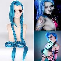 Cosplay LOL Jinx Wig 130cm Long Blue with Braids Wig Halloween Fashion Anime Costume Wig Heat Resistant Top Quality