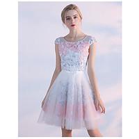 Cocktail Party Dress A-line Jewel Short / Mini Tulle with Bandage