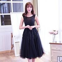 cocktail party dress a line scoop tea length lace tulle with appliques ...