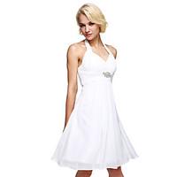 Cocktail Party Dress A-line Halter Knee-length Chiffon with Crystal Detailing / Draping