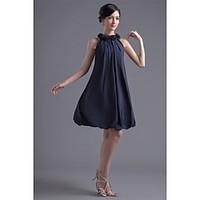 Cocktail Party Dress A-line Jewel Knee-length Chiffon with Draping / Flower(s)