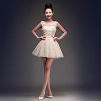 Cocktail Party Dress Princess Scoop Short / Mini Satin / Tulle with Appliques / Lace