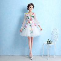 cocktail party dress a line jewel short mini organza with appliques fe ...