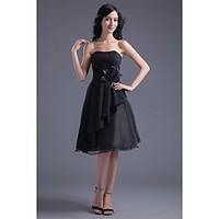 Cocktail Party Dress - Little Black Dress A-line Strapless Knee-length Chiffon with Flower(s) Side Draping