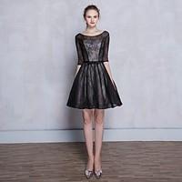 Cocktail Party Dress - Little Black Dress A-line Scoop Short / Mini Lace with Lace