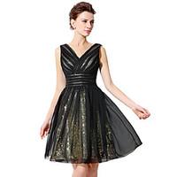 Cocktail Party Dress Ball Gown V-neck Knee-length Tulle with Sequins