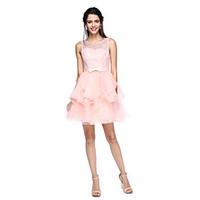 Cocktail Party Dress A-line Jewel Short / Mini Lace with Bow(s)