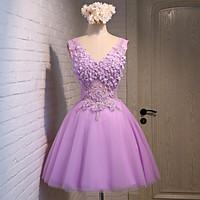 cocktail party dress a line v neck knee length lace tulle with beading ...