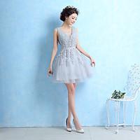 Cocktail Party Dress Ball Gown V-neck Short / Mini Lace with Beading / Sash / Ribbon