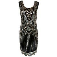 Cocktail Party Dress - Little Black Dress Sparkle Shine Sheath / Column Scoop Knee-length Polyester with Sequins